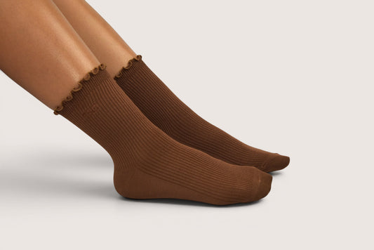 Frill edge compression sock mid crew in Coffee