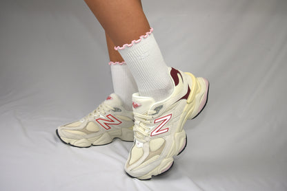 Frill edge compression sock mid crew in White