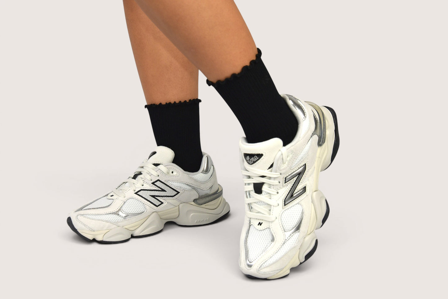 Frill edge compression sock mid crew in Black