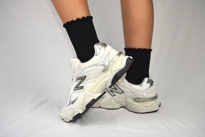 Frill edge compression sock mid crew in Black