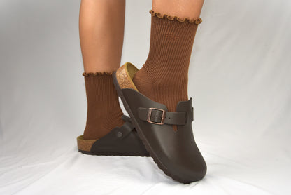 Frill edge compression sock mid crew in Coffee