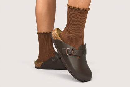 Frill edge compression sock mid crew in Coffee