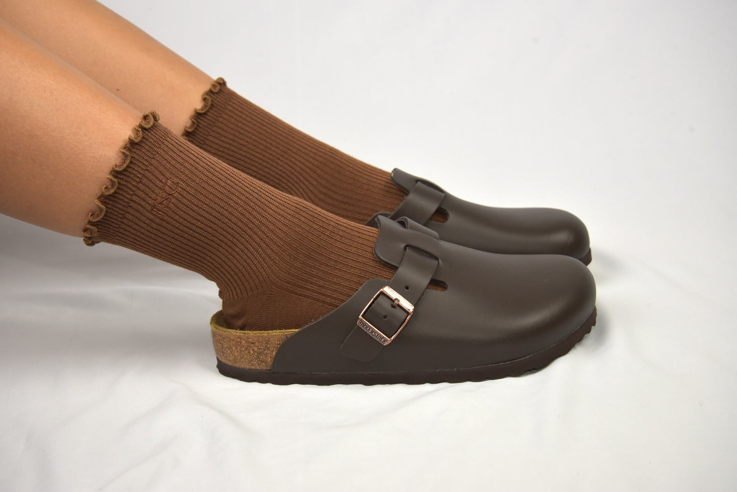 Frill edge compression sock mid crew in Coffee