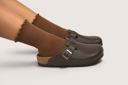 Frill edge compression sock mid crew in Coffee